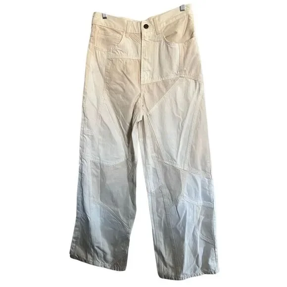 Zara Women's Size 4 Mid Rise Patchwork Off White Cream Baggy Ankle Length Pants - Picture 3 of 7